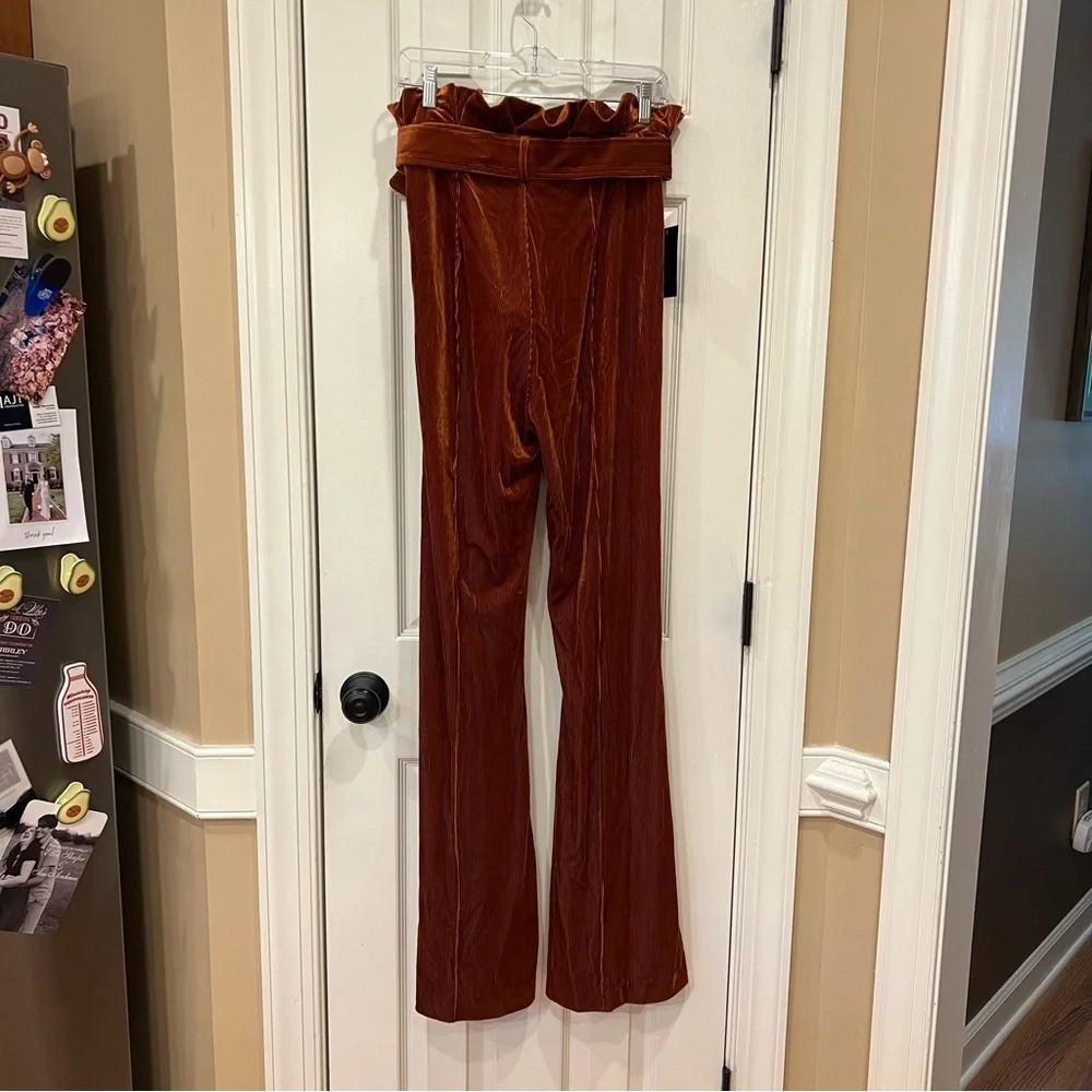 NWT Retrofete Bobbie Pants Brown Pants Flared Belted Women’s M Velvet Daphne